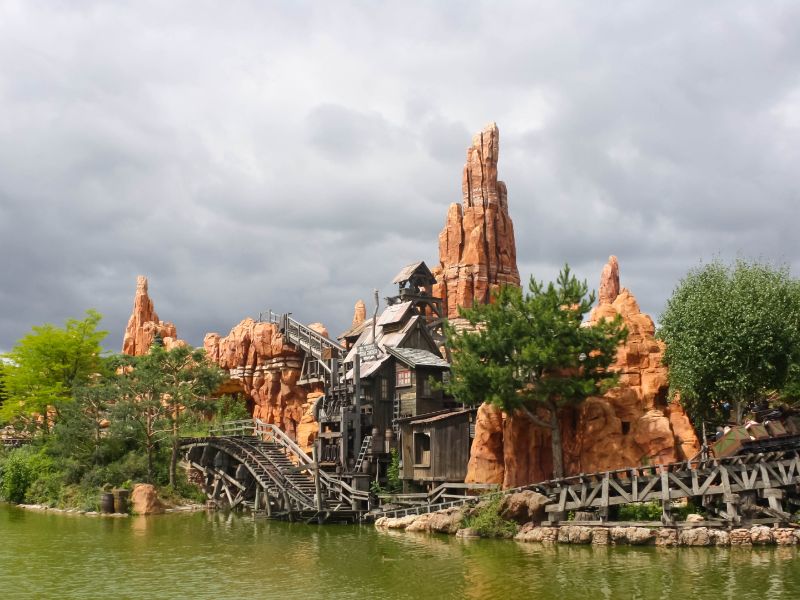 view of the Big Thunder Mountain roller coaster in Disneyland Paris